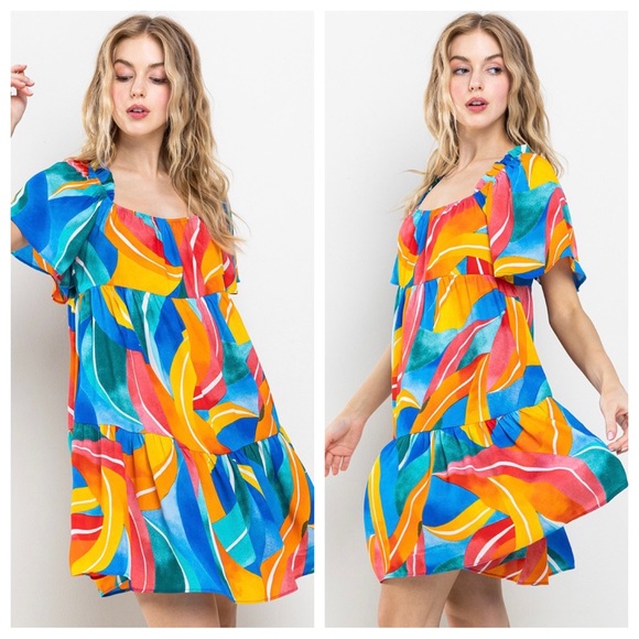 69 Boho Multi Color Print Tiered Woven Dress - Picture 2 of 4
